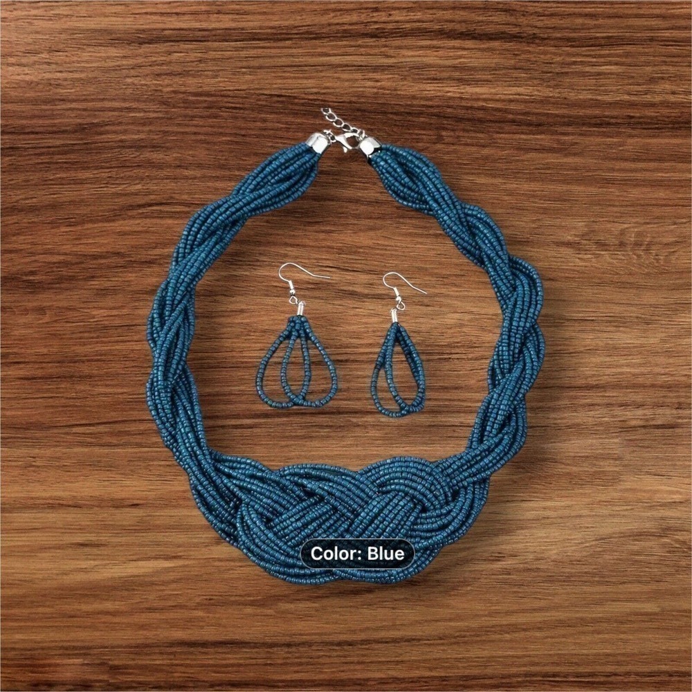 Boho Beaded Style Necklace And Drop Hook Earrings set‎ simple jewelry set